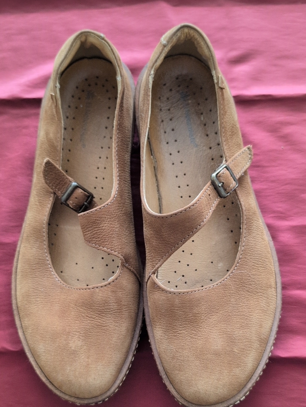El Naturalista Tan Suede Mary Jane Flats with Buckle Strap